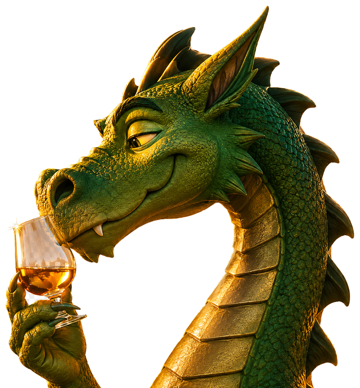 Grüner Drache beim Nosing eines Whiskys